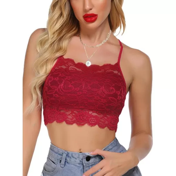 Avidlove Lace Bralette for Women High Neck Camisoles Racerback DoubleLayered Crop TopWine Red