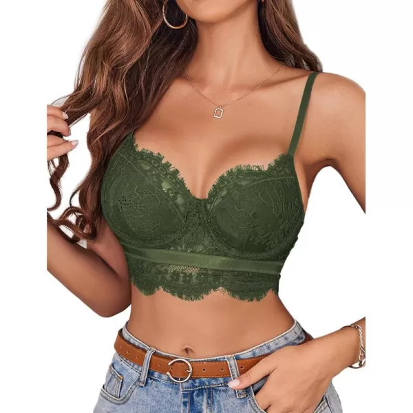 Avidlove Lace Bralettes for Women Y2k Strap Bustier Cami Top V Neck Camisole LingerieArmy Green