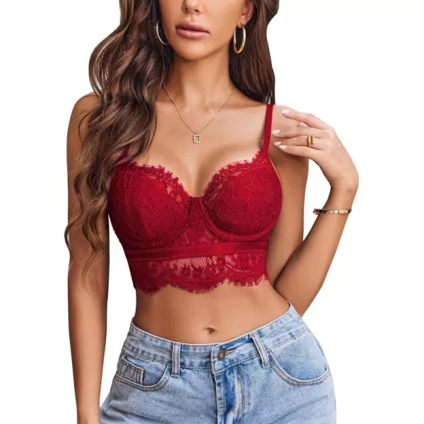 Avidlove Lace Bralettes for Women Y2k Strap Bustier Cami Top V Neck Camisole LingerieDark Red