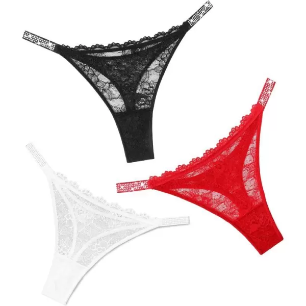 Avidlove Lace Thongs for Women with RhinestoneEmbellished Strap Cheeky Underwear Sexy Panties 13 PackBlackwhitered