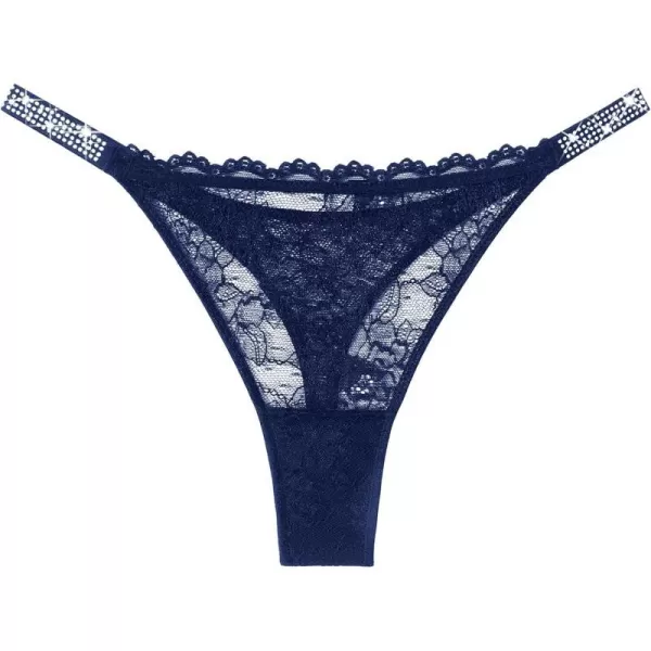 Avidlove Lace Thongs for Women with RhinestoneEmbellished Strap Cheeky Underwear Sexy Panties 13 PackNavy Blue