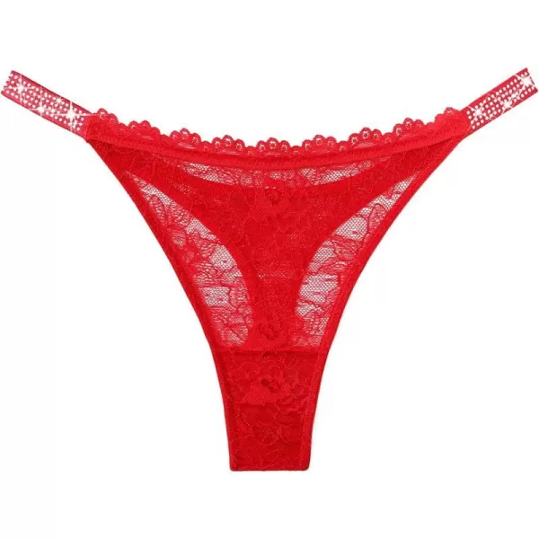 Avidlove Lace Thongs for Women with RhinestoneEmbellished Strap Cheeky Underwear Sexy Panties 13 PackRed