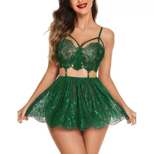 Avidlove Lingerie for Women Lace Babydoll Mesh Nightwear Chemise NightieGreen