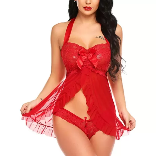 Avidlove Lingerie for Women Lace Babydoll Open Front Sleepwear Halter Nighty Chemsie XS5XLA Hot Red