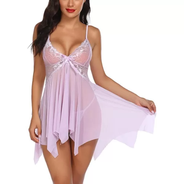 Avidlove Lingerie for Women Lace Babydoll Sleepwear Boudoir Outfits Plus Size Langeray XS5XLPink Purple