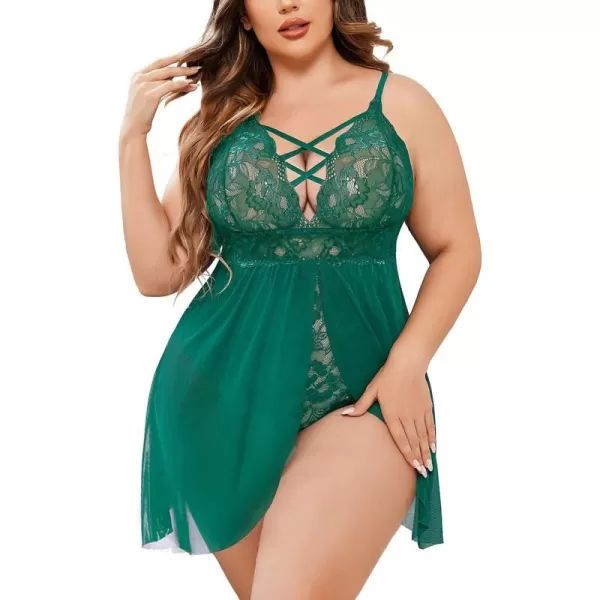 Avidlove Plus Size Babydoll Womens Snap Crotch Lingerie V Neck Lace Nighty Sleepwear L5XLAqua Green