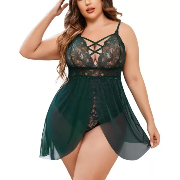 Avidlove Plus Size Babydoll Womens Snap Crotch Lingerie V Neck Lace Nighty Sleepwear L5XLDark Green