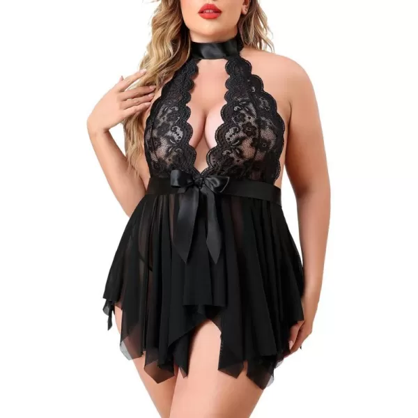 Avidlove Plus Size Babydoll for Women High Waist Teddy Chemise Floral Lace Lingerie1black