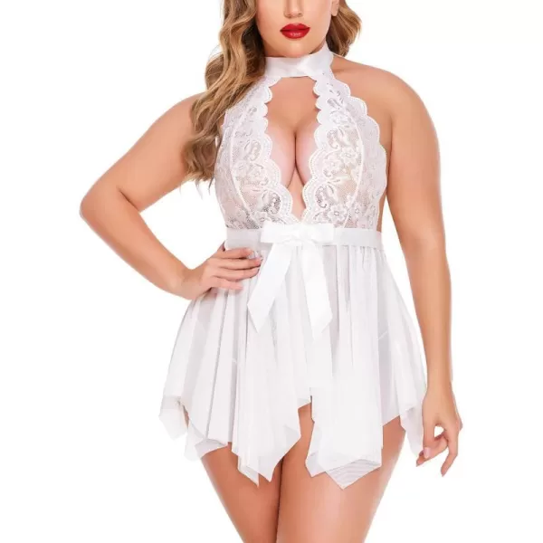 Avidlove Plus Size Babydoll for Women High Waist Teddy Chemise Floral Lace Lingerie1white