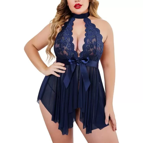 Avidlove Plus Size Babydoll for Women High Waist Teddy Chemise Floral Lace LingerieNavy Blue