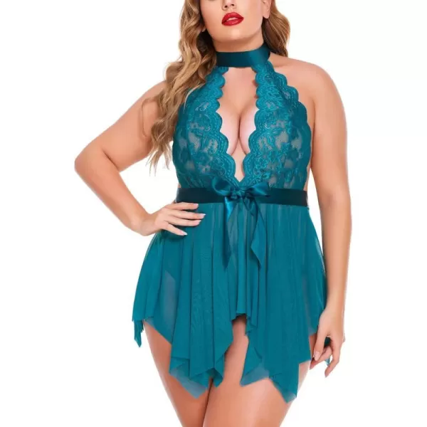 Avidlove Plus Size Babydoll for Women High Waist Teddy Chemise Floral Lace LingeriePeacock Blue