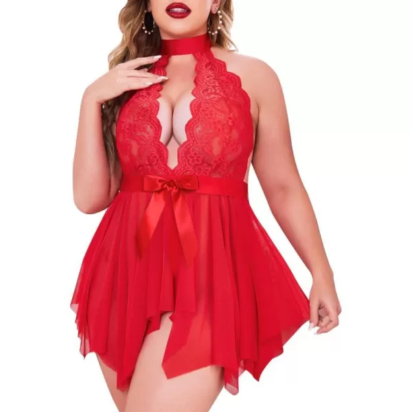 Avidlove Plus Size Babydoll for Women High Waist Teddy Chemise Floral Lace LingerieRed