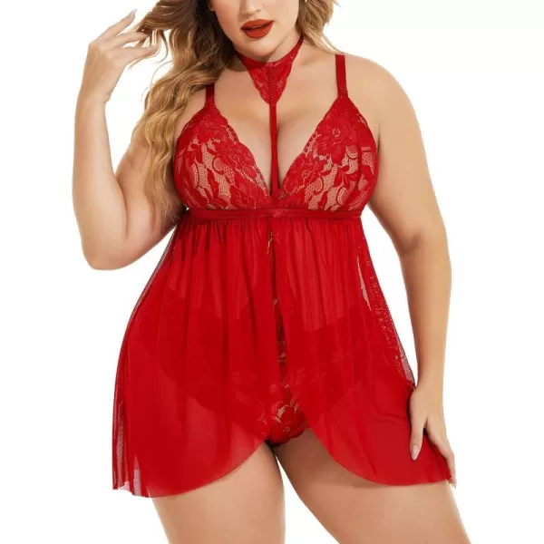 Avidlove Plus Size Lingerie For Women Lace Babydoll Mesh Choker Sleepwear L5XL1red