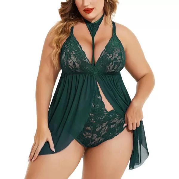 Avidlove Plus Size Lingerie For Women Lace Babydoll Mesh Choker Sleepwear L5XLDark Green