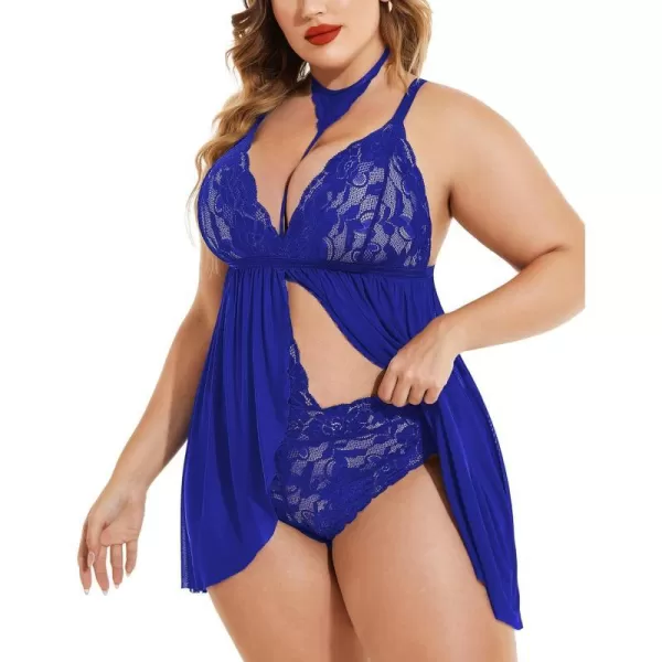 Avidlove Plus Size Lingerie For Women Lace Babydoll Mesh Choker Sleepwear L5XLRoyal Blue