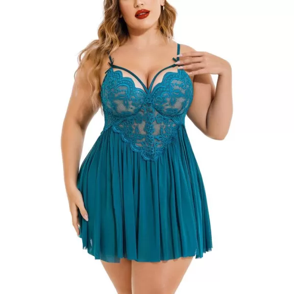 Avidlove Plus Size Lingerie Lace Babydoll Womens Strap Chemise Nightgown V Neck Nighty Mesh Sleepwear Side Slit NightdressPlus Size 1blue Green