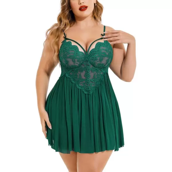 Avidlove Plus Size Lingerie Lace Babydoll Womens Strap Chemise Nightgown V Neck Nighty Mesh Sleepwear Side Slit NightdressPlus Size 1drak Green