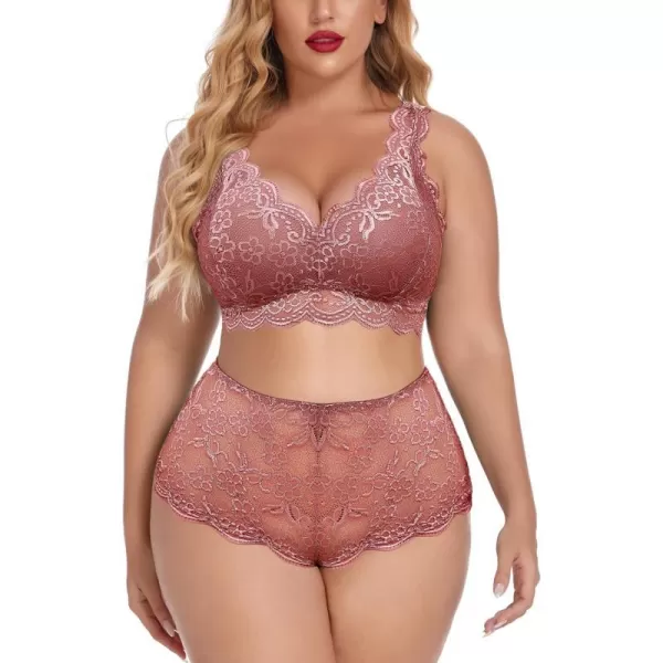 Avidlove Plus Size Lingerie Set for Women Sexy Lace Halter Bralette High Waist Panty SetDeep Pink