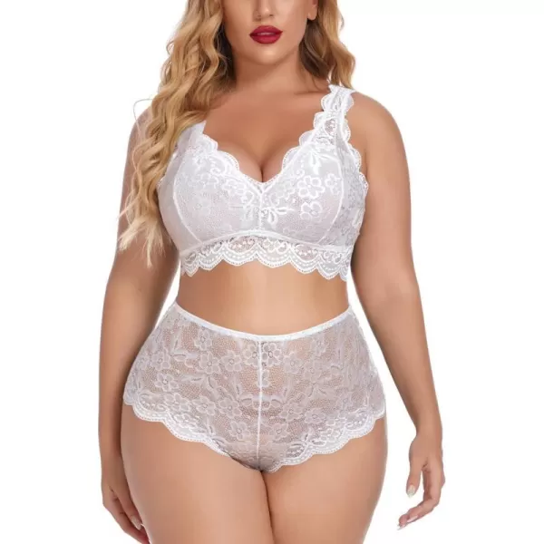 Avidlove Plus Size Lingerie Set for Women Sexy Lace Halter Bralette High Waist Panty SetWhite