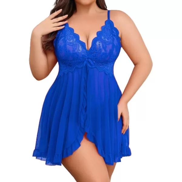 Avidlove Plus Size Lingerie for Women Sexy Lingerie Dress Lace Babydoll Lingerie VNeck Open Front Strap NightdressBlue