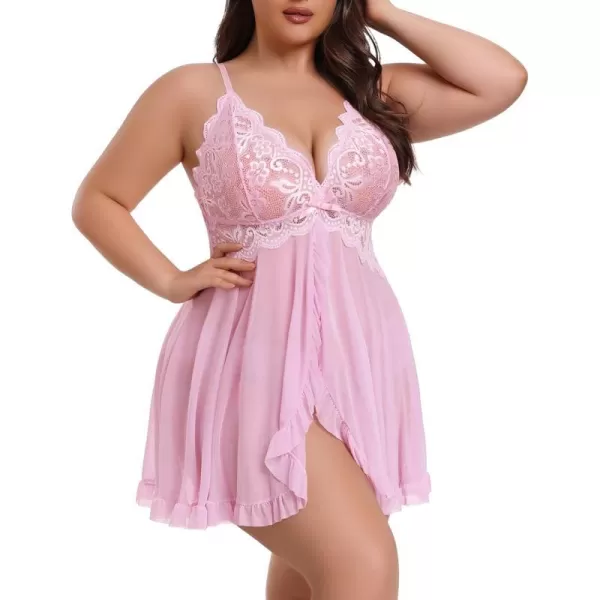 Avidlove Plus Size Lingerie for Women Sexy Lingerie Dress Lace Babydoll Lingerie VNeck Open Front Strap NightdressPink