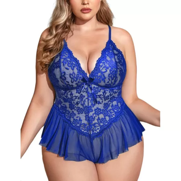 Avidlove Plus Size Women Lingerie Bodysuit Sexy Lace Teddy One Piece Babydoll Chemise L4XLBlue