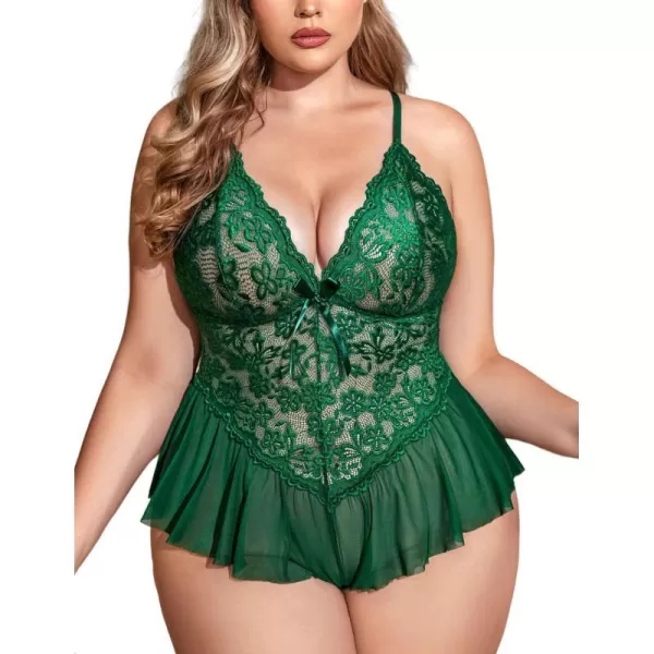 Avidlove Plus Size Women Lingerie Bodysuit Sexy Lace Teddy One Piece Babydoll Chemise L4XLGreen