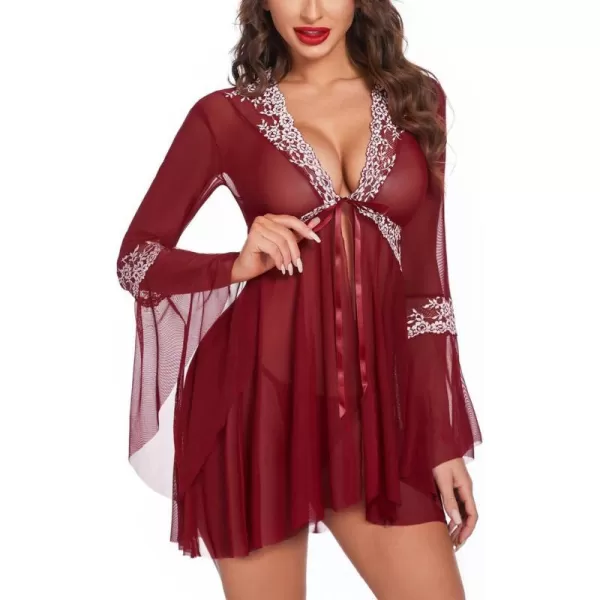 Avidlove Red Babydoll Lingerie Front Closure Mesh Chemise Lingerie V Neck Lace Babydoll Bridal Wine RedLAvidlove Red Babydoll Lingerie Front Closure Mesh Chemise Lingerie V Neck Lace Babydoll Bridal Wine RedL