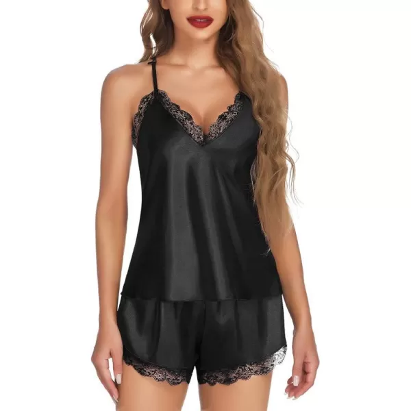 Avidlove Satin Pajamas Set Sleepwear Womens Sexy Lingerie Cami Shorts Set Nightwear SXXL1black