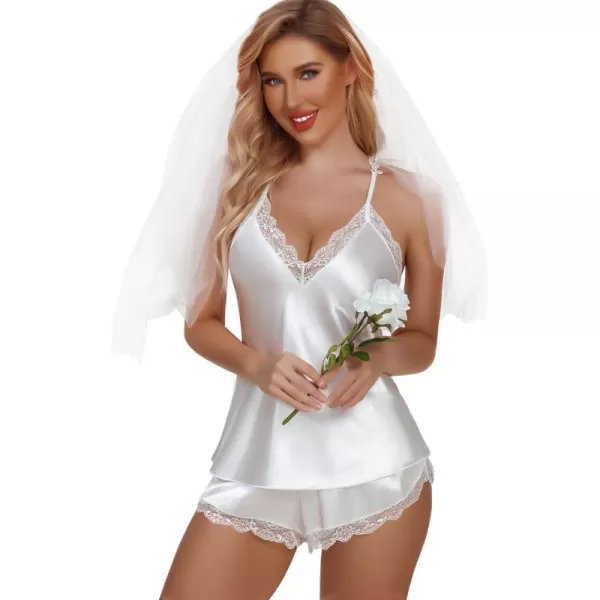 Avidlove Satin Pajamas Set Sleepwear Womens Sexy Lingerie Cami Shorts Set Nightwear SXXL1white