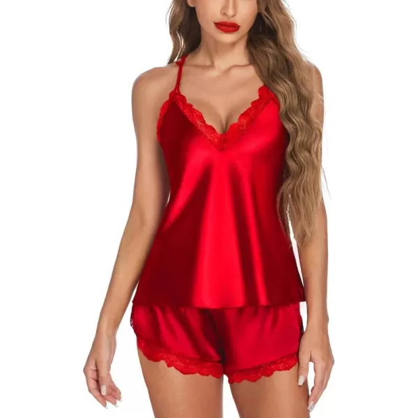 Avidlove Satin Pajamas Set Sleepwear Womens Sexy Lingerie Cami Shorts Set Nightwear SXXLRed