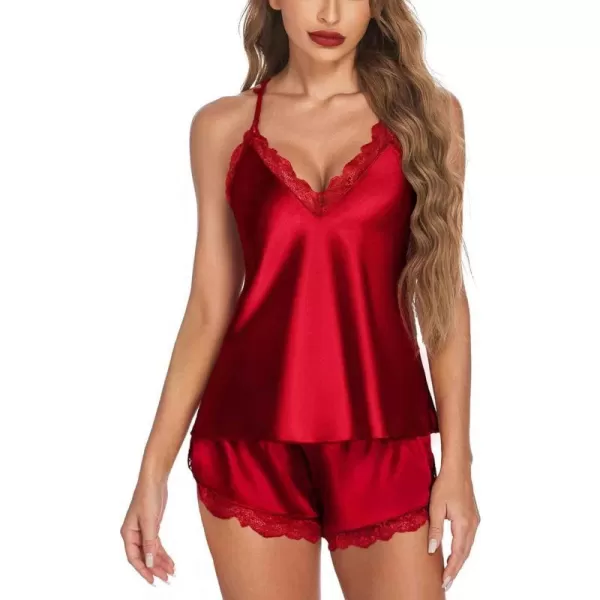 Avidlove Satin Pajamas Set Sleepwear Womens Sexy Lingerie Cami Shorts Set Nightwear SXXLWine Red