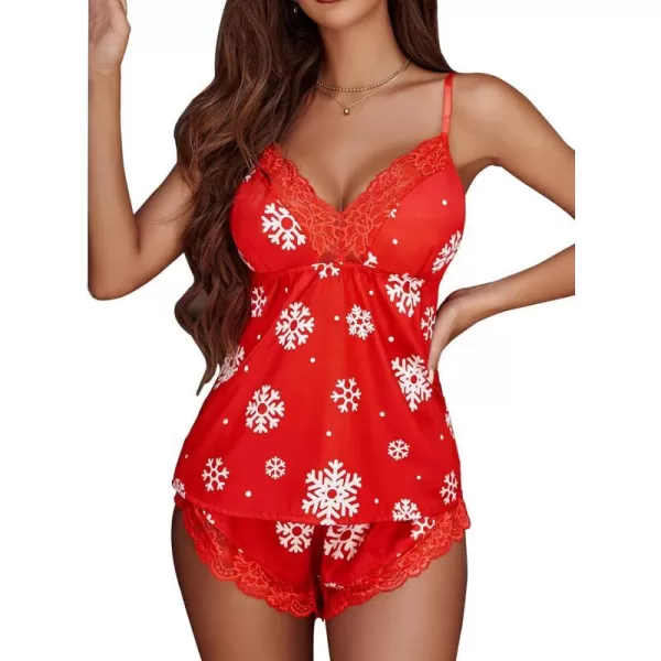 Avidlove Satin Pajamas Set Womens Lace Sleepwear Sexy Lingerie Cami Shorts Set SXXLChristmas Red