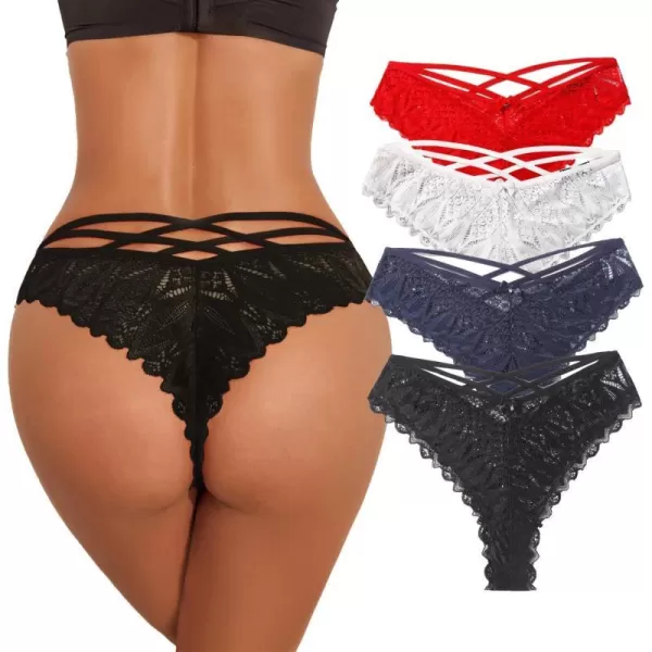 Avidlove Sexy Cheeky Panties for Women Lace Criss Cross Bikini Underwear 14 PackBlackWhiteRedDark Blue