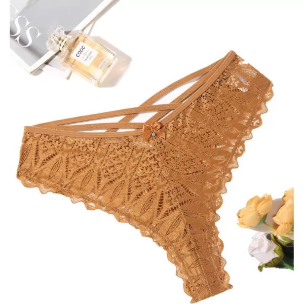 Avidlove Sexy Cheeky Panties for Women Lace Criss Cross Bikini Underwear 14 PackLight Brown