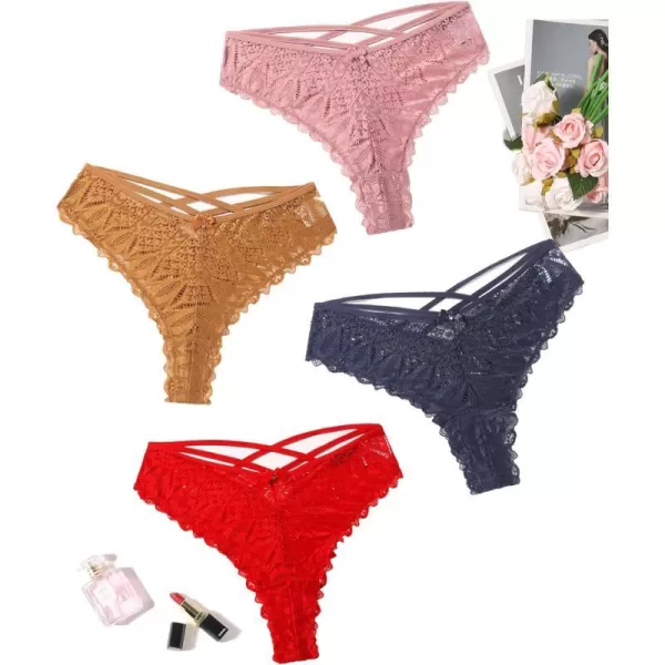 Avidlove Sexy Cheeky Panties for Women Lace Criss Cross Bikini Underwear 14 PackRedDark BlueLight BrownPink