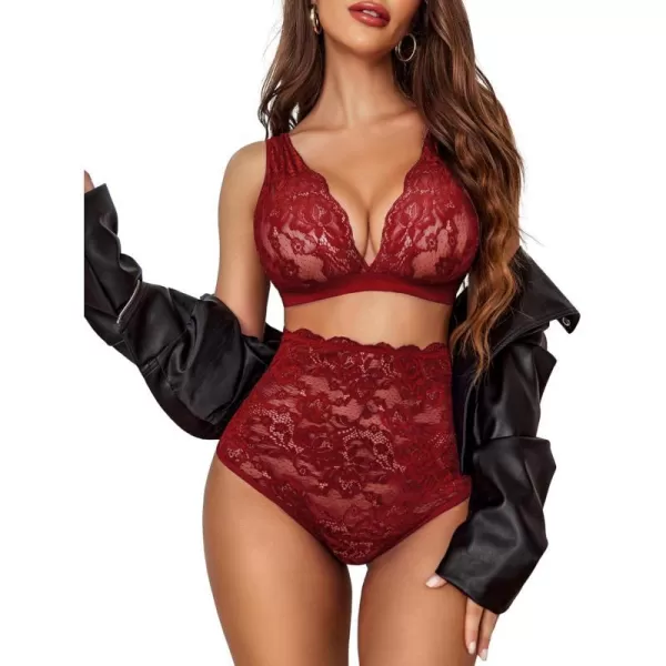 Avidlove Sexy Lingerie for Women High Waist Bra and Panty Set Strappy Babydoll BodysuitCardinalred