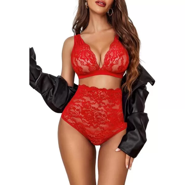 Avidlove Sexy Lingerie for Women High Waist Bra and Panty Set Strappy Babydoll BodysuitCarmine Red