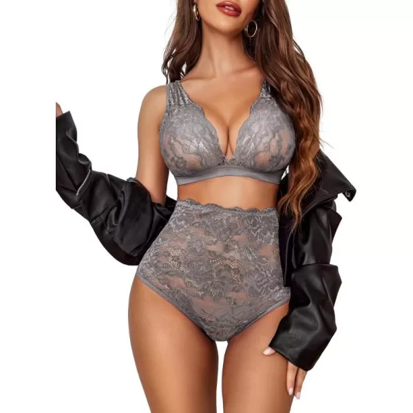 Avidlove Sexy Lingerie for Women High Waist Bra and Panty Set Strappy Babydoll BodysuitGray