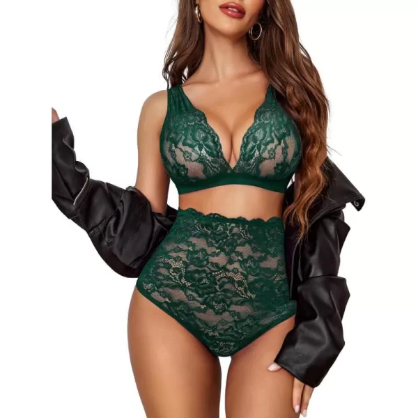 Avidlove Sexy Lingerie for Women High Waist Bra and Panty Set Strappy Babydoll BodysuitGreen