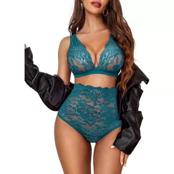 Avidlove Sexy Lingerie for Women High Waist Bra and Panty Set Strappy Babydoll BodysuitPeacock Blue