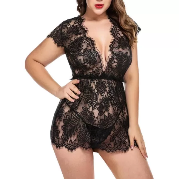 Avidlove Sexy Lingerie for Women Lace Babydoll Chemise Mesh Eyelash Lace Babydoll LingerieAblack