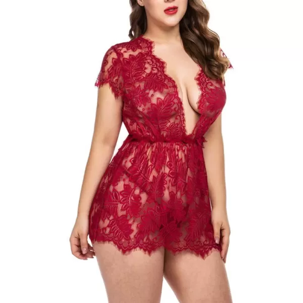 Avidlove Sexy Lingerie for Women Lace Babydoll Chemise Mesh Eyelash Lace Babydoll LingerieDark Red