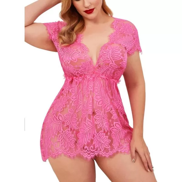 Avidlove Sexy Lingerie for Women Lace Babydoll Chemise Mesh Eyelash Lace Babydoll LingerieRose Red