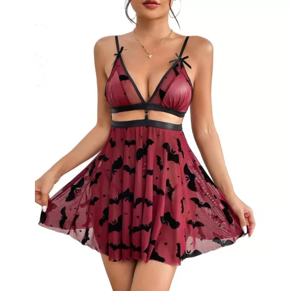 Avidlove Sexy Nightdress for Women Lace Babydoll Mesh Nightgown V Neck Teddy Open Back LingerieBat