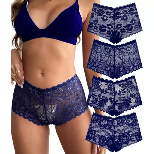 Avidlove Sexy Womens Underwear Floral Lace Boyshort Panties High Waist Cheeky Panty Pack of 4Navy Blue aNavy Blue BNavy Blue CNavy Blue D