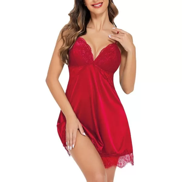 Avidlove Silk Nightgown for Women Sexy Lace Sleepwear Satin Sleeveless Chemise DressRed