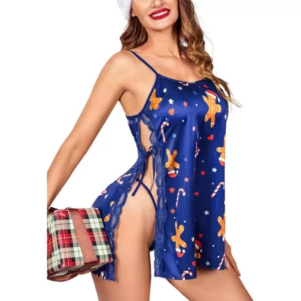 Avidlove Women Babydoll For Women Satin Nightwear Lace Chemise Sexy NightgownNavy Bluechristams