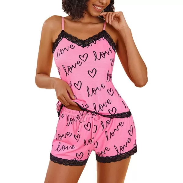 Avidlove Women Cami Pajama Set Modal Sleepwear Lace Trim Short PJ Set with ShortsPink Love