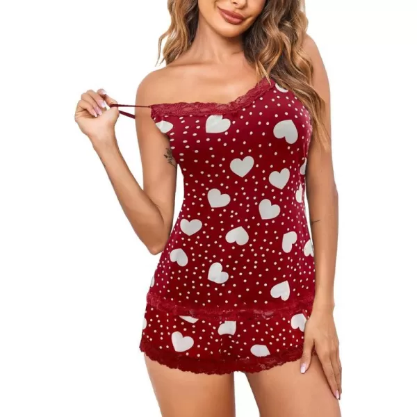 Avidlove Women Cami Pajama Set Modal Sleepwear Lace Trim Short PJ Set with ShortsRed Heart